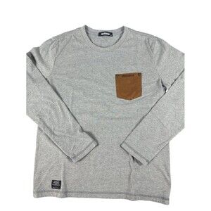 Buckaroo Gray Long Sleeve Tee XL Faux Leather Pocket Western Moto Biker Shirt